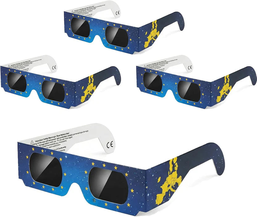 Solar Eclipse Glasses QW-SOZ1 [Pack of 4], EN ISO 12312-2 Certified, Safe Sun Visors for Direct Sun Observation, High Definition Filters
